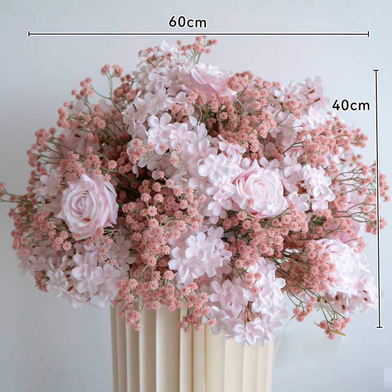 Baby’s Breath and Hydrangea Flower Display – Blush Pink Faux Arrangement for Wedding Entrance or Party Decor FA-251