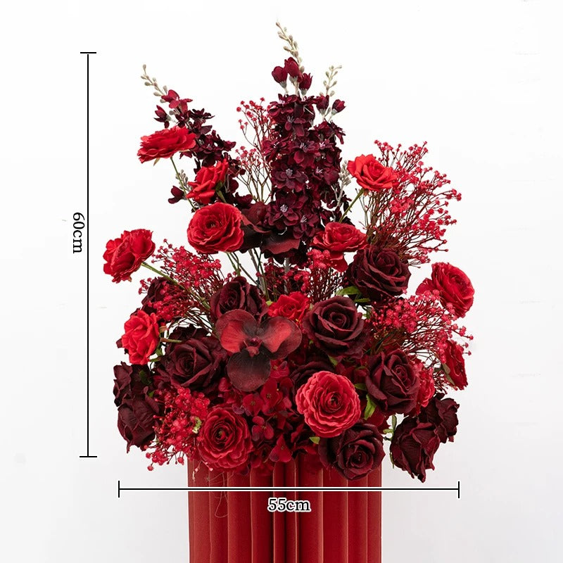 ValarFlower Burgundy Red Artificial Flower Arrangement Set, Luxury Rose Floral Decor for Wedding and Event Styling FA-374