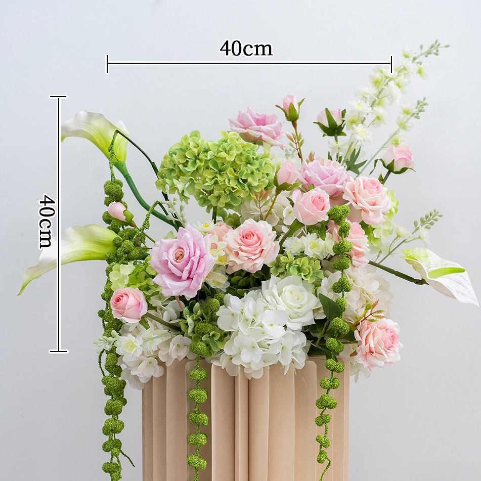 ValarFlower Artificial Floral Wedding Column Set, Pink White Flower Arrangement for Ceremony Aisle, Outdoor Wedding & Event Decor FA-351