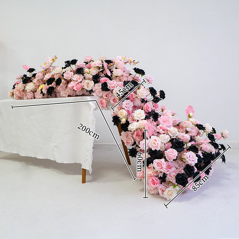 ブラッシュピンクとブラックローズのテーブルランナー、ウェディングやイベント装飾のためのモダンな人工花アレンジメント FA-237
