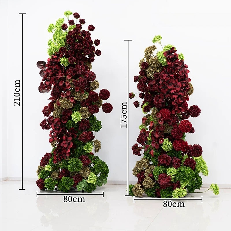 ValarFlower Burgundy Green Floral Column Arrangement, Luxury Rose Hydrangea Flower Installation for Wedding Ceremony and Event Decor VA-418