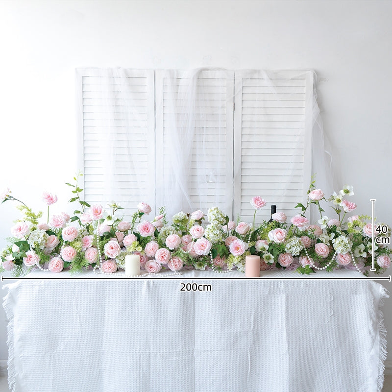 Blush Pink and White Flower Table Runner, Artificial Floral Arrangement for Wedding Reception or Sweetheart Table FA-242
