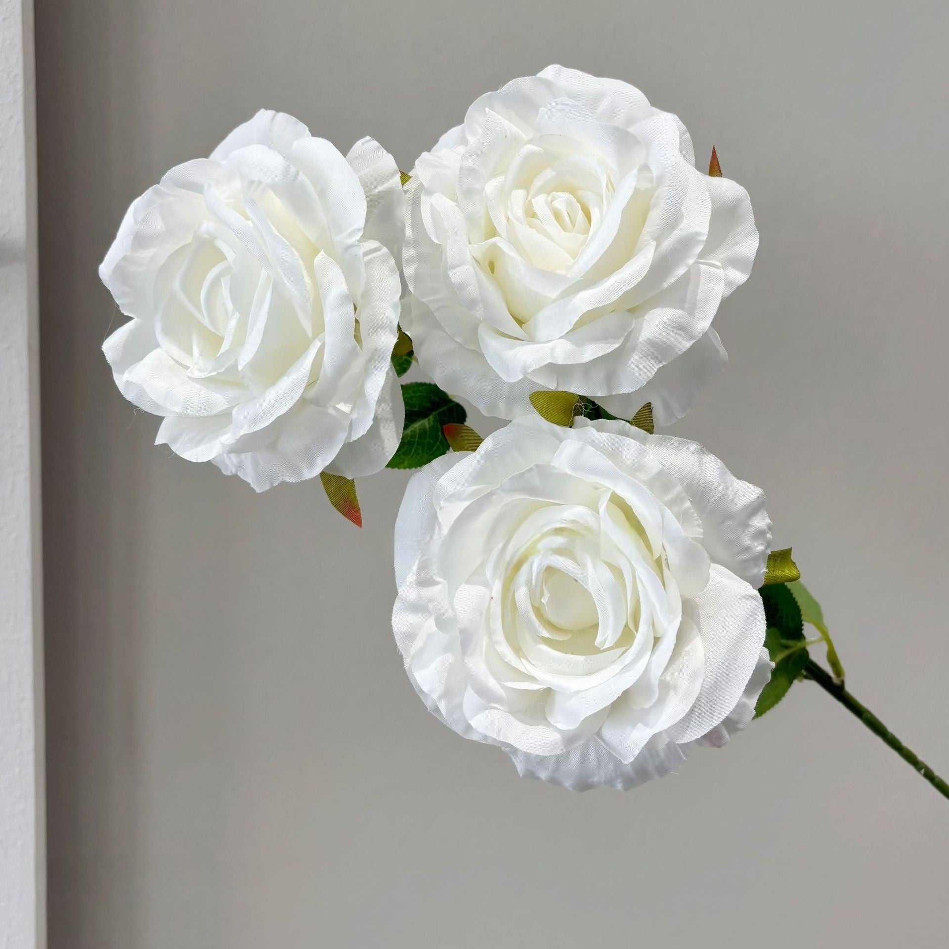 3 Head Burnt-Edge Coral Rose Stem – Realistic Faux Flower for Home Decor & Floral Design FS-1022