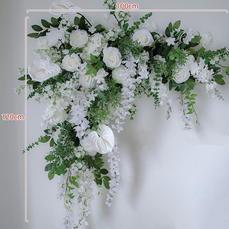 Classic All-White Faux Flower Arch with Greenery – Wedding Backdrop for Indoor & Outdoor Use FA-261