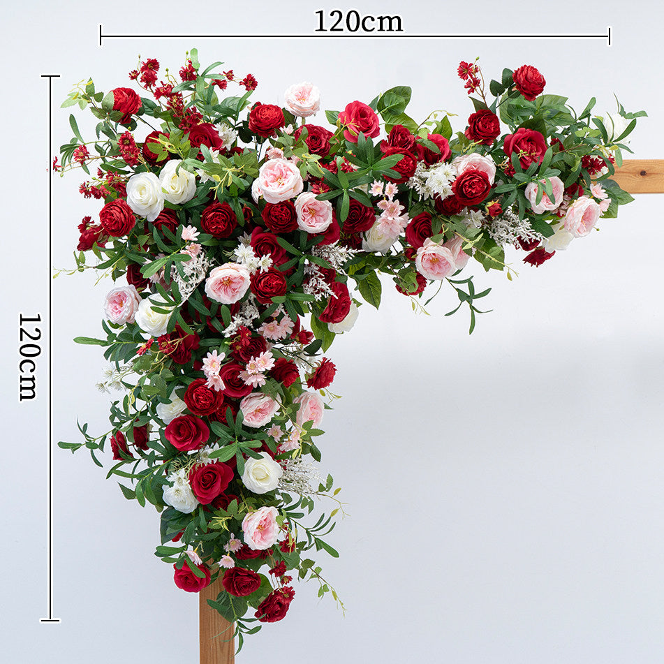 Valar Flower Red Rose Floral Wedding Arch – Luxury Faux Flower Arch for Ceremony & Event Backdrop FA-314
