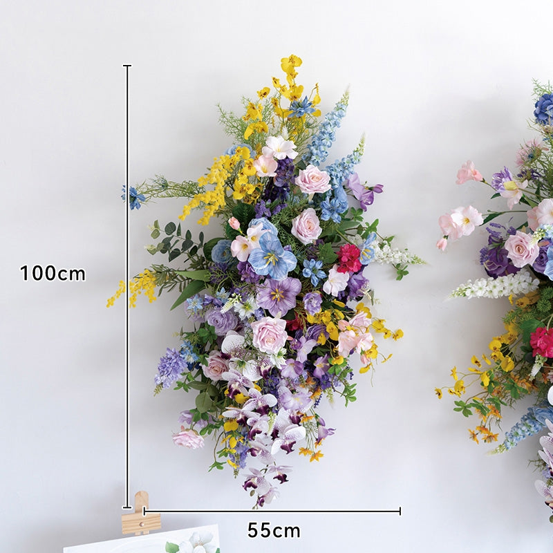 Conjunto de Flores Artificiales de Primavera Coloridas – Exhibición Floral para Área de Bienvenida en Tonos Morado, Amarillo y Azul FA-250