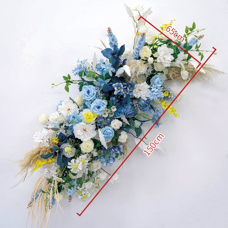 Configuración de flores artificiales inspiradas en la primavera – Conjunto de flores artificiales azules y amarillas para eventos FA-264