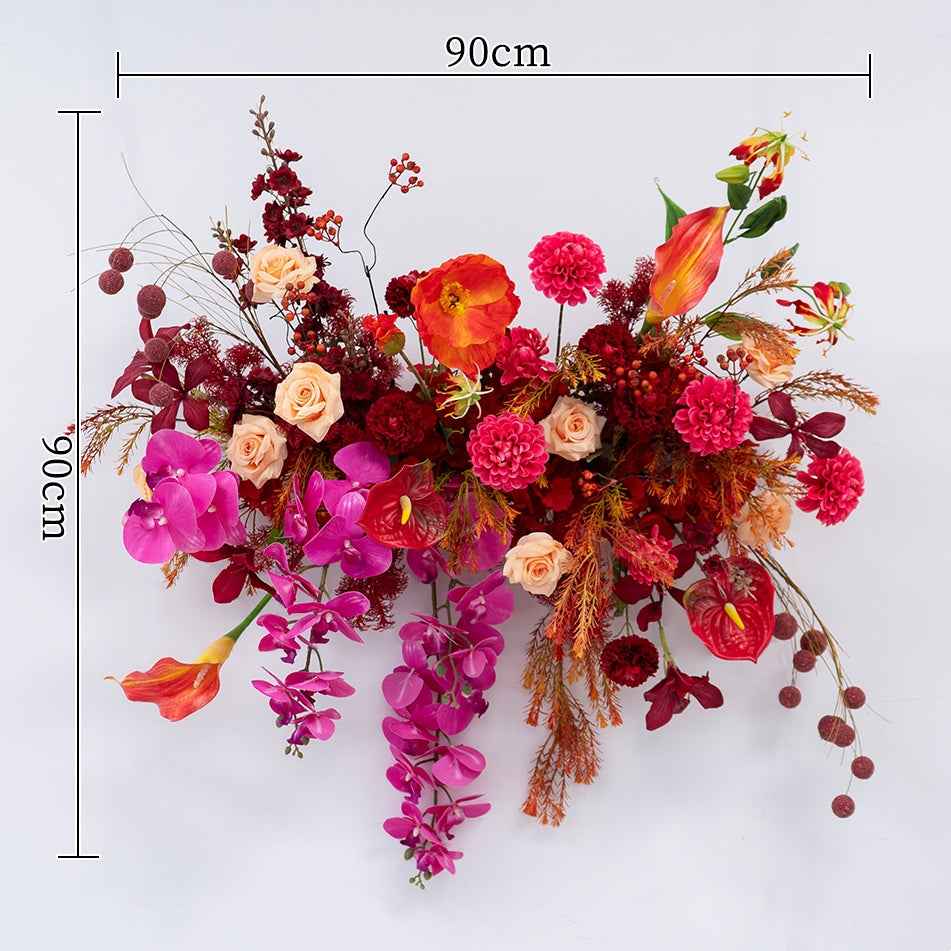 Valar Flower Luxury Artificial Wedding Flower Set – Red & Orange Floral Decoration for Reception, Party Backdrop & Centerpieces FA-303