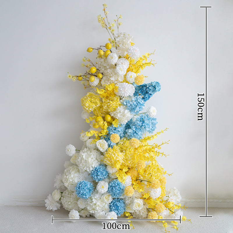 Modern Color Block Faux Floral Columns – Bright Yellow and Blue Flower Pillars for Stylish Wedding Decor VA-358