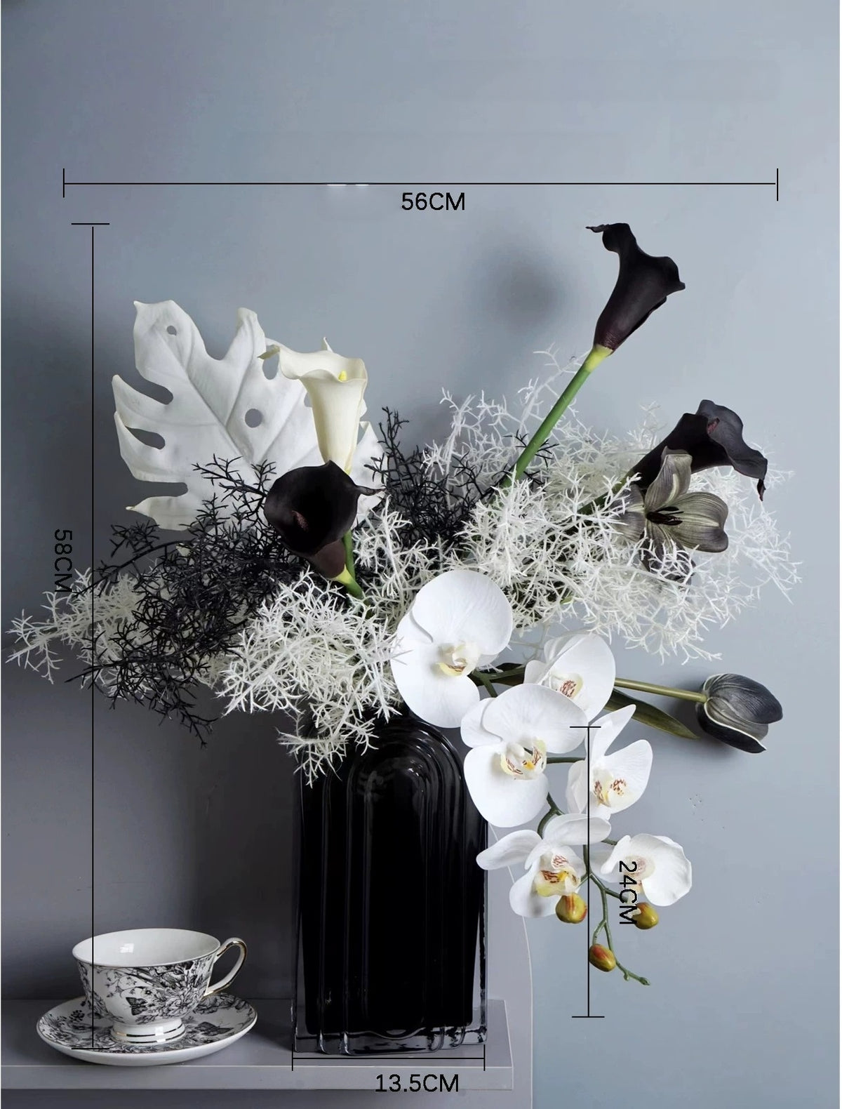ValarFlower Black White Artificial Orchid Flower Arrangement, Modern Calla Lily Floral Decor for Wedding and Home VB-279