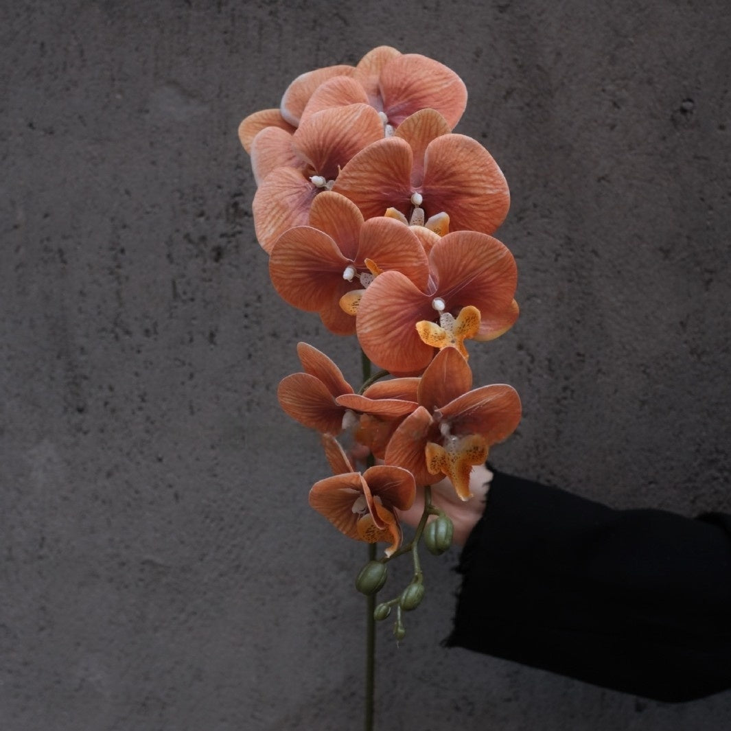 Burnt Orange Faux Orchid Stem | Modern Floral Accent for Home Decor FS-1014A