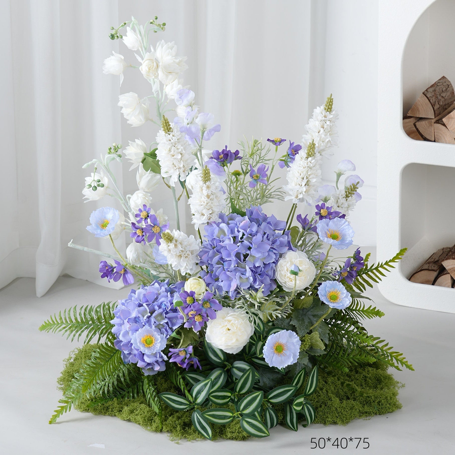 Configuración de flores artificiales inspiradas en la primavera – Conjunto de flores artificiales azules y amarillas para eventos FA-264