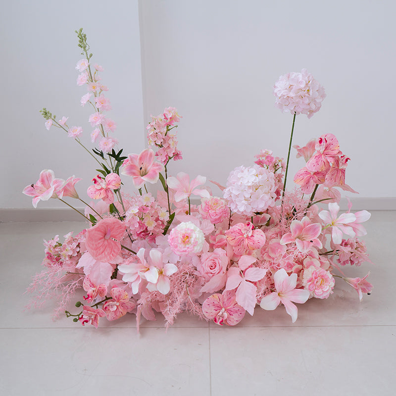 Pfirsich-weißes Kunstblumenarrangement – Romantisches Event-Tisch- und Schild-Styling-Set FA-263