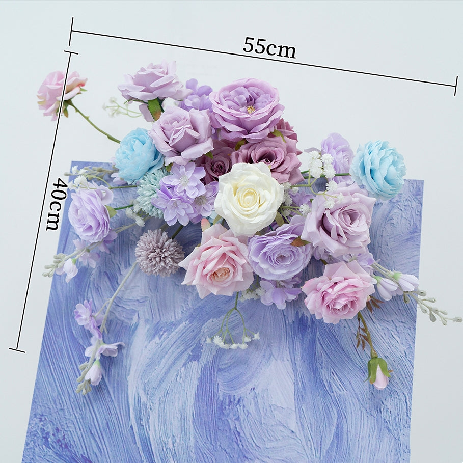 Corredor de mesa floral falso en tonos malva romántico y rubor, flores elegantes en cascada para ocasiones especiales FA-238