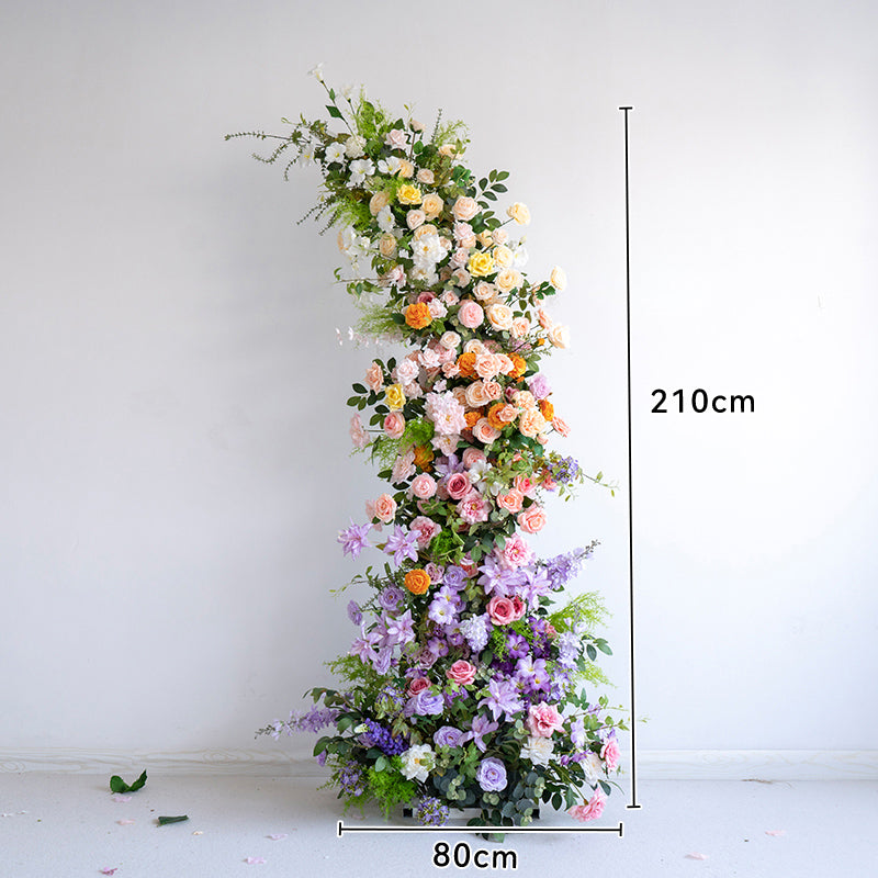 Valar Pastel Bloom Horn Arch, Artificial Floral Backdrop, Elegant Wedding Ceremony Decor, Vibrant Event Photography Prop VA-344