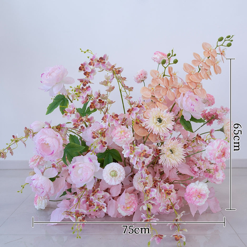 Pfirsich-weißes Kunstblumenarrangement – Romantisches Event-Tisch- und Schild-Styling-Set FA-263