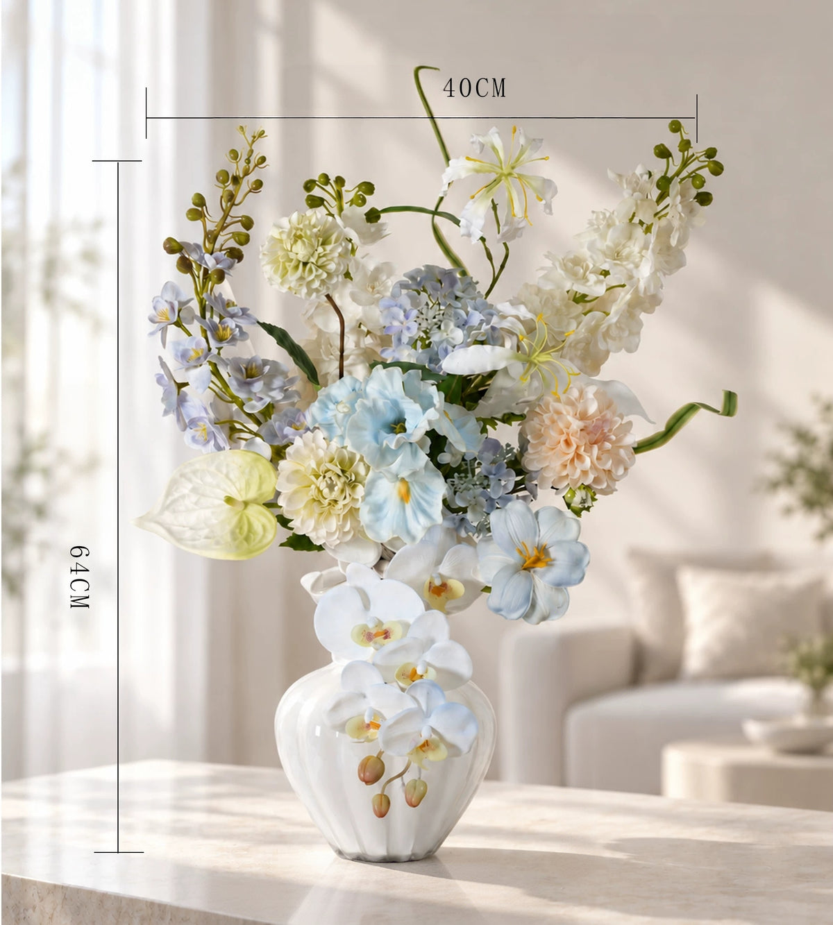 ValarFlower Artificial Flower Arrangement, Blue White Floral Centerpiece for Home Decor and Wedding Table VB-325