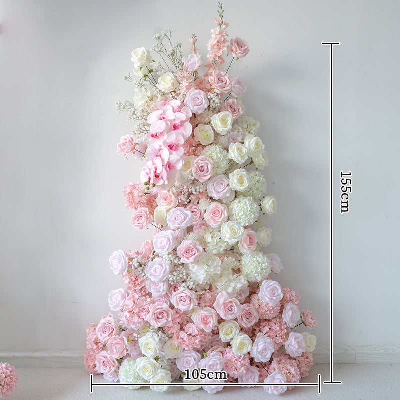 Valar Blush Pink & White Horn Arch, Artificial Floral Backdrop, Elegant Wedding Ceremony Decor, Luxurious Event Photography Prop VA-334
