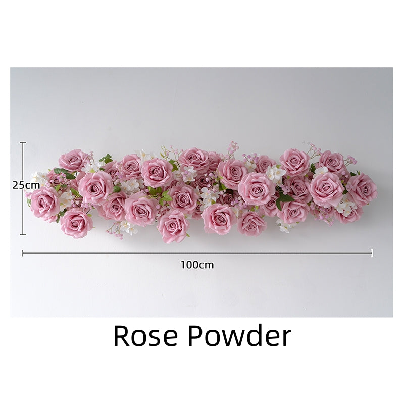 Romantic Rose Table Runner, Artificial Flower Arrangement for Elegant Wedding Tablescape FA-239