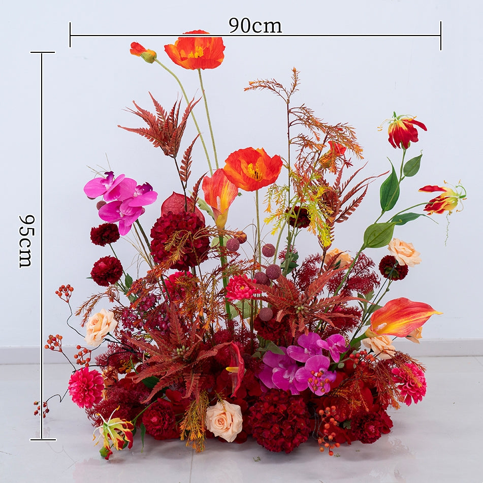 Valar Flower Luxury Artificial Wedding Flower Set – Red & Orange Floral Decoration for Reception, Party Backdrop & Centerpieces FA-303