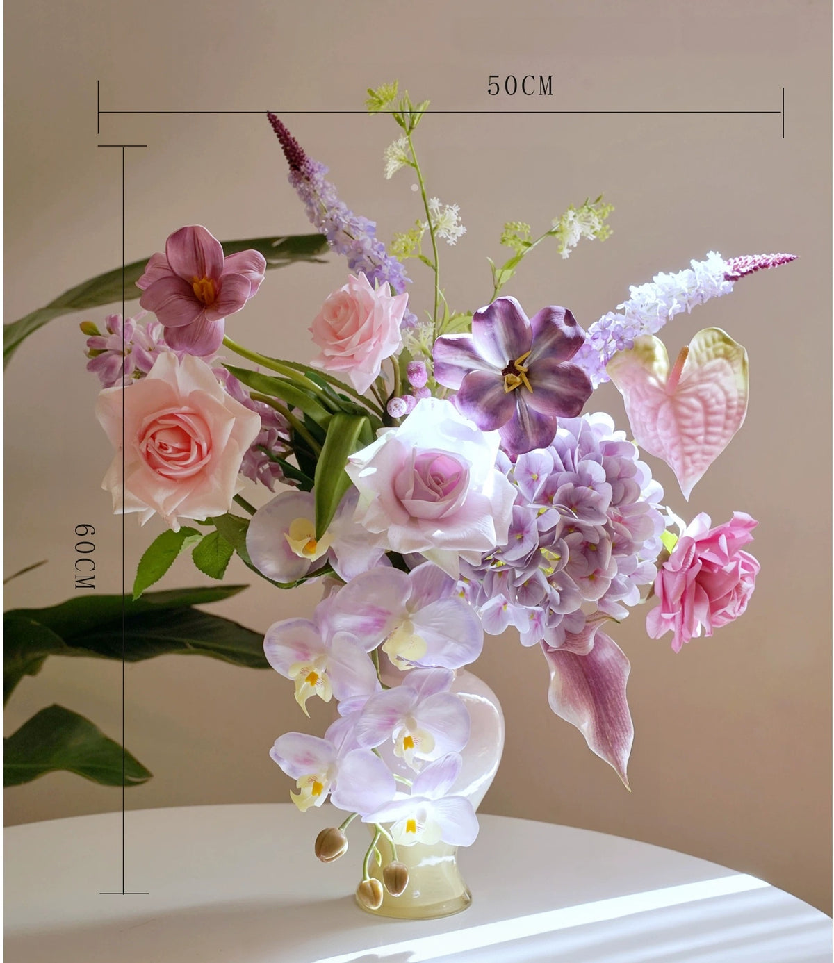 ValarFlower Lavender Pink Artificial Flower Arrangement, Romantic Orchid Rose Floral Decor for Wedding and Home VB-303