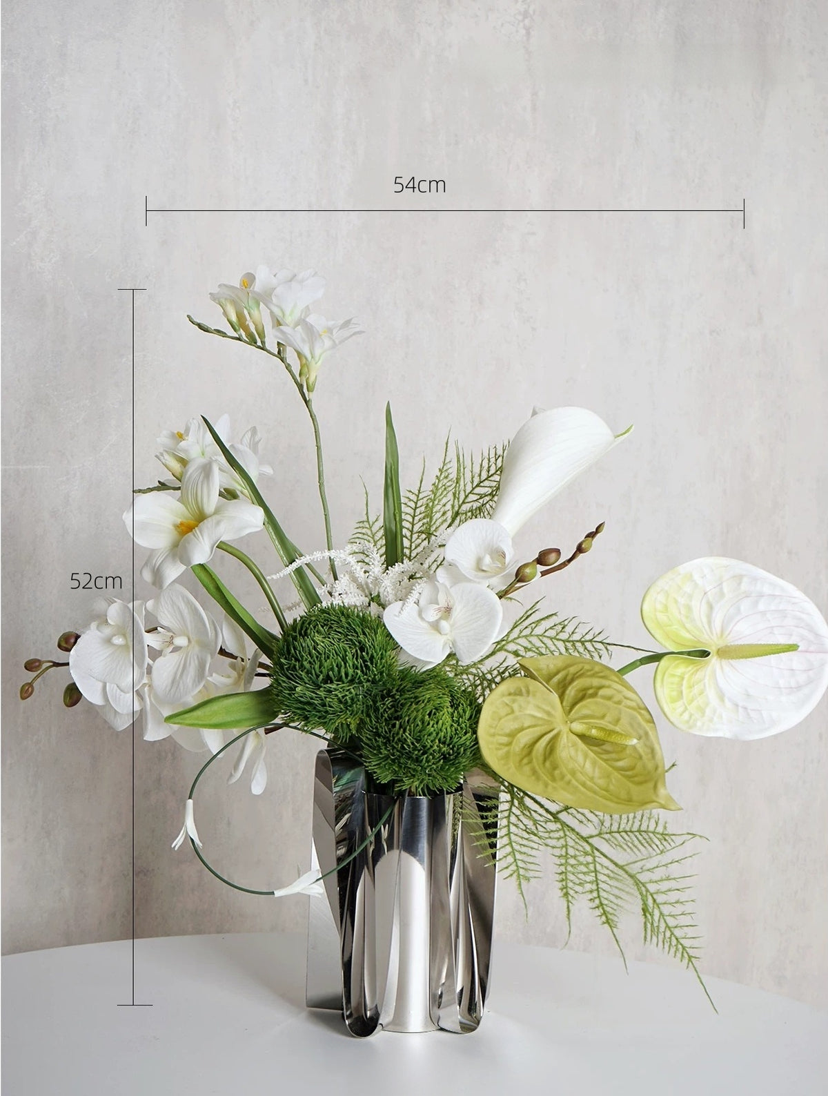 ValarFlower White Orchid Artificial Floral Arrangement, Modern Tropical Flower Decor with Green Palm Leaves VB-280