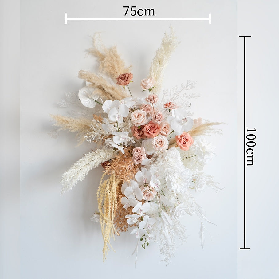 ترتيب زهور صناعية بلون الخوخ والأبيض – مجموعة تنسيق طاولة وديكور لافتة للفعالية الرومانسية FA-263