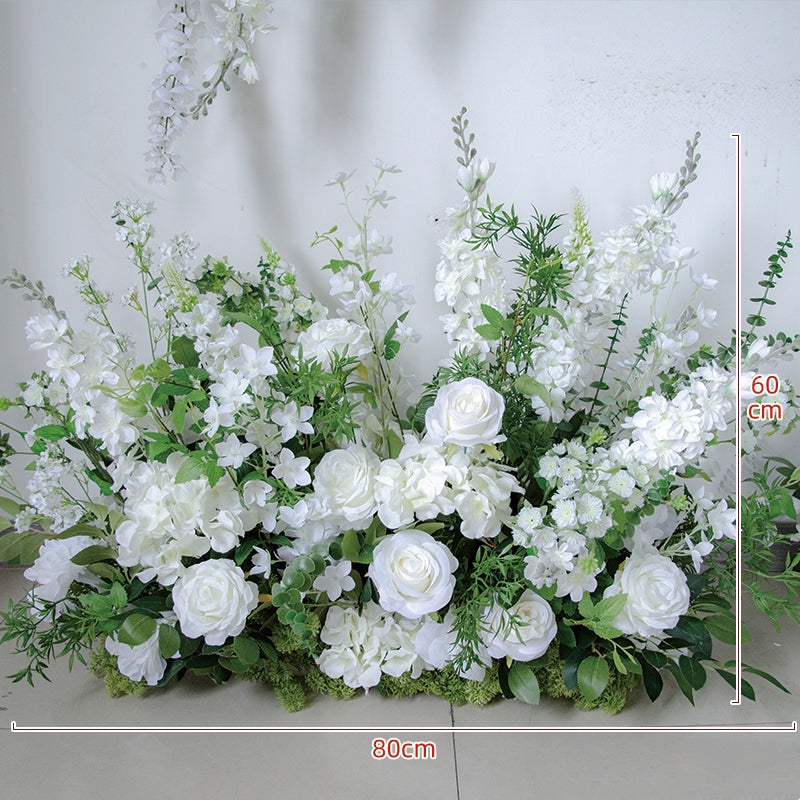 Classic All-White Faux Flower Arch with Greenery – Wedding Backdrop for Indoor & Outdoor Use FA-261