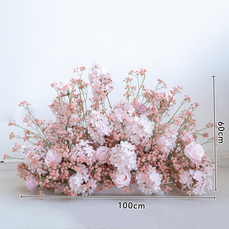 Schleierkraut und Hortensien – Zartrosa Kunstblumenarrangement für den Hochzeitseingang oder als Partydekoration FA-251