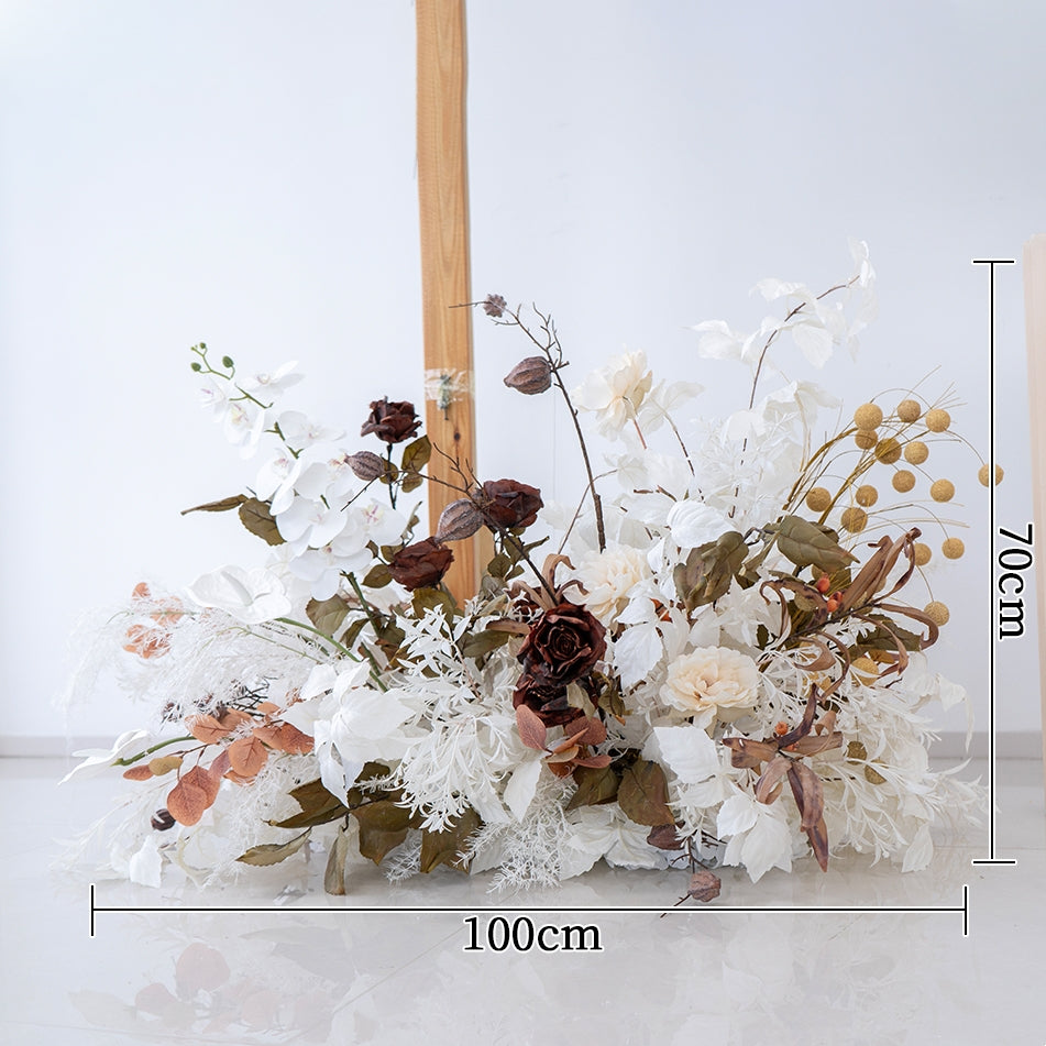 Valar Flower Elegant Dark Coffee Brown Wedding Arch Flower Set – Faux Floral Backdrop for Ceremony & Reception FA-305