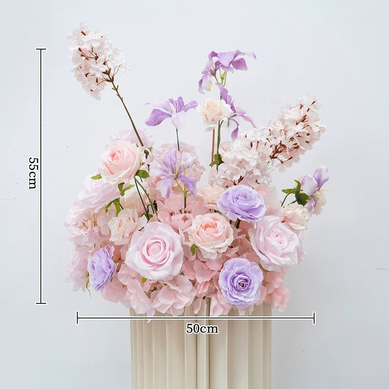 Pfirsich-weißes Kunstblumenarrangement – Romantisches Event-Tisch- und Schild-Styling-Set FA-263