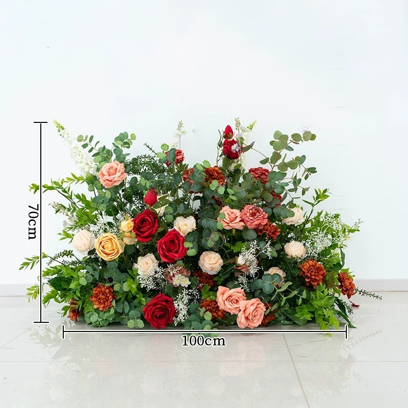ValarFlower Red Peach Artificial Floral Arrangement Set, Garden Style Wedding Backdrop Decor with Floor Flowers FA-373