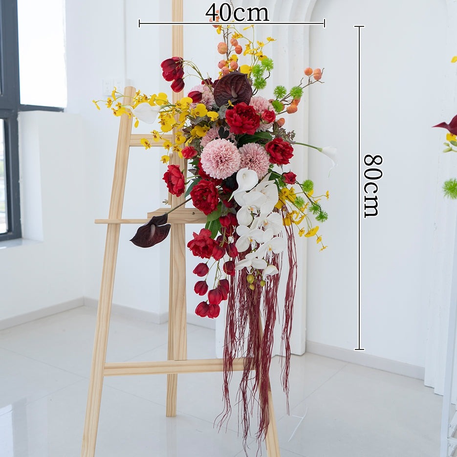 Valar Flower Oriental Style Red Wedding Wall Floral Arrangement Set – Artificial Flower Decoration for Ceremony & Event Backdrop FA-281