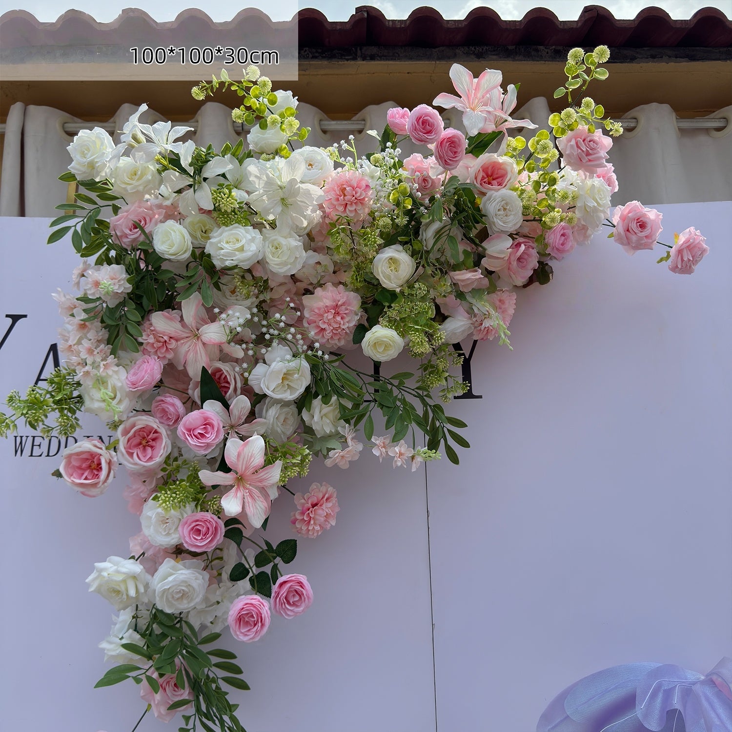 Valar Flower Blush Pink Aisle Floral Runner — Rose Cascade & Faux Orchid Wedding Ceremony Decor WF-117