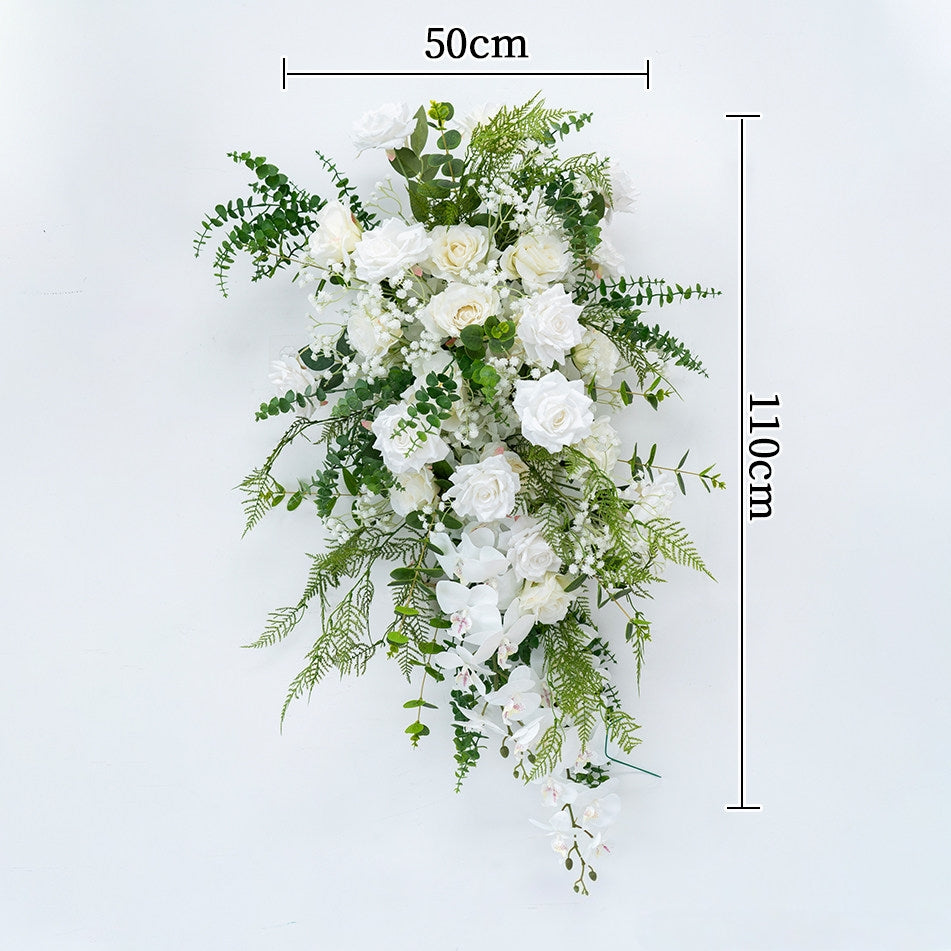 エレガントな青と白の花柄ウェディングアーチ、人工花のアレンジメント、セレモニーバックドロップ&イベント装飾 FA-211