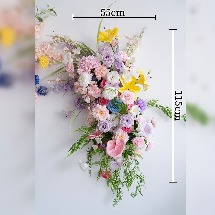 エレガントな青と白の花柄ウェディングアーチ、人工花のアレンジメント、セレモニーバックドロップ&イベント装飾 FA-211