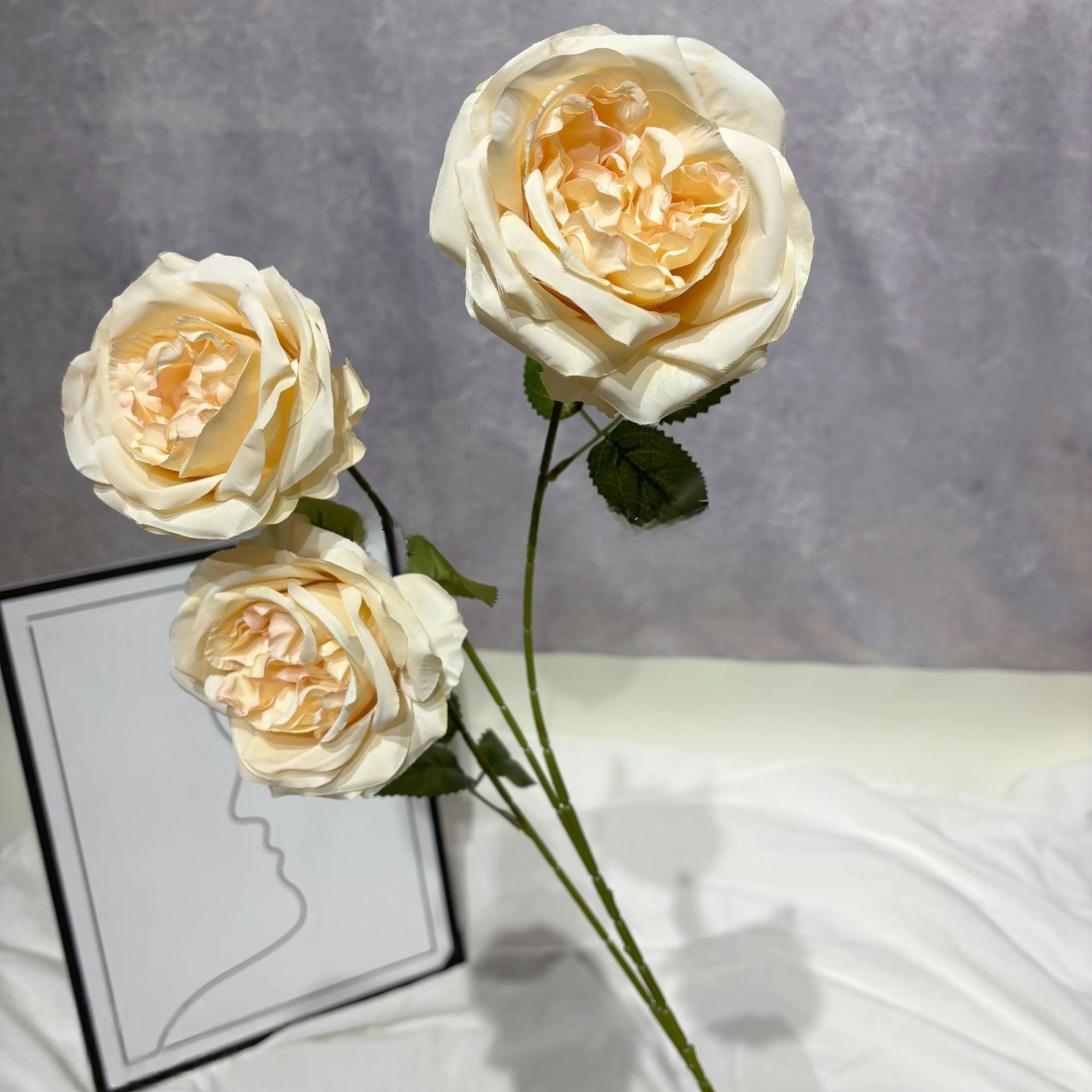 3-Head Faux Austin Rose – Vintage Garden Style Artificial Floral Stem FS-1046