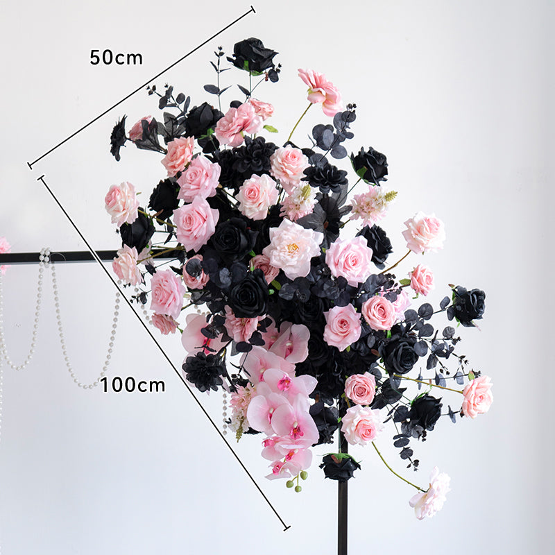 Black and Pink Artificial Flower Set – Modern Birthday Party Backdrop Decor with Faux Floral Arrangement FA-255