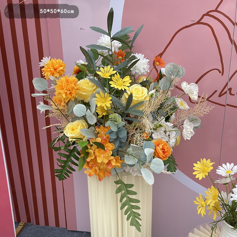 Valar Flower Fresh Yellow-Orange Faux Floral Aisle Runner — Eucalyptus Wedding Runway Decoration WF-122