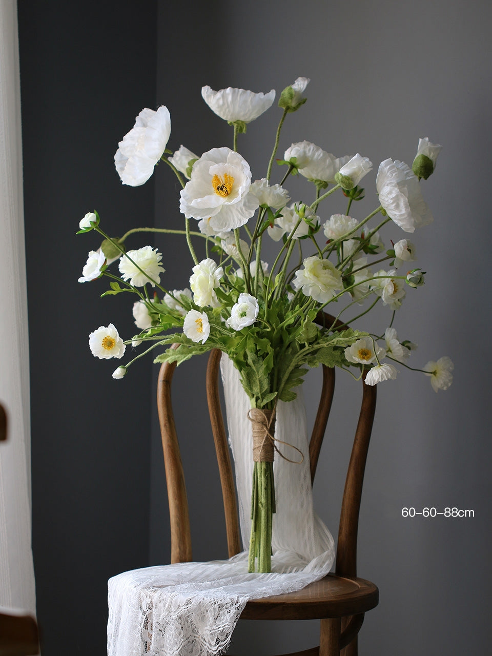 Wild Meadow Faux Flower Bouquet Arrangement – Realistic Artificial Poppy & Sunflower Mix for Wedding, Home, or Event Decoration VB-212 (Without Vase)