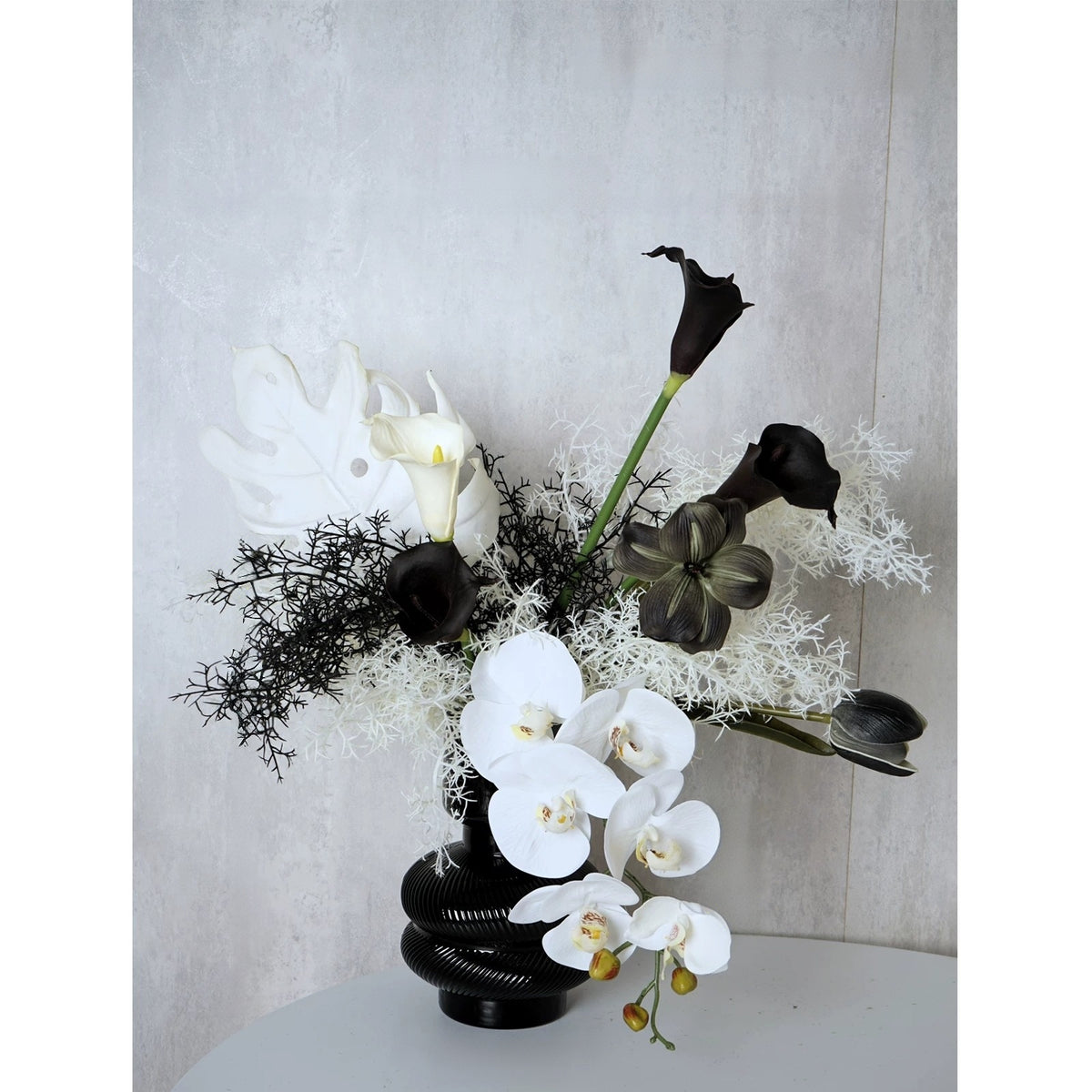 ValarFlower Black White Artificial Orchid Flower Arrangement, Modern Calla Lily Floral Decor for Wedding and Home VB-279