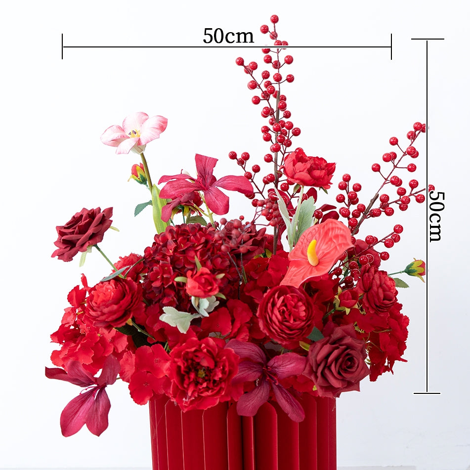 Valar Flower Luxury Red Artificial Flower Arrangement Set for Wedding Decor, Event Backdrop & Celebration Centerpieces FA-304