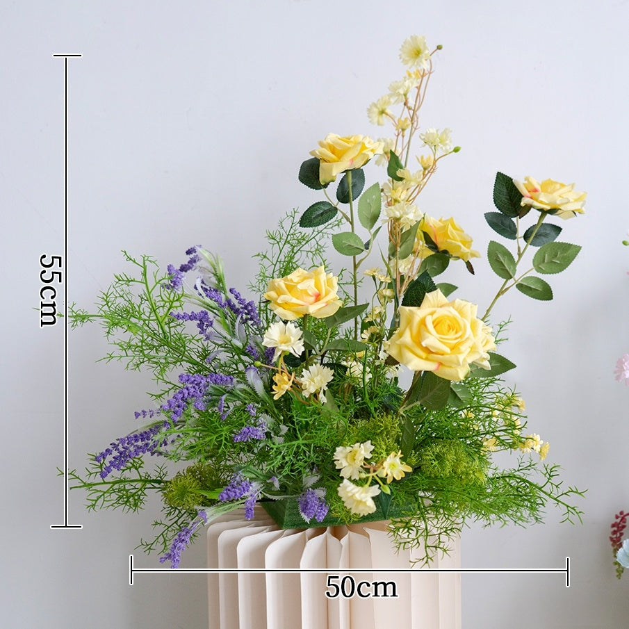 Pfirsich-weißes Kunstblumenarrangement – Romantisches Event-Tisch- und Schild-Styling-Set FA-263