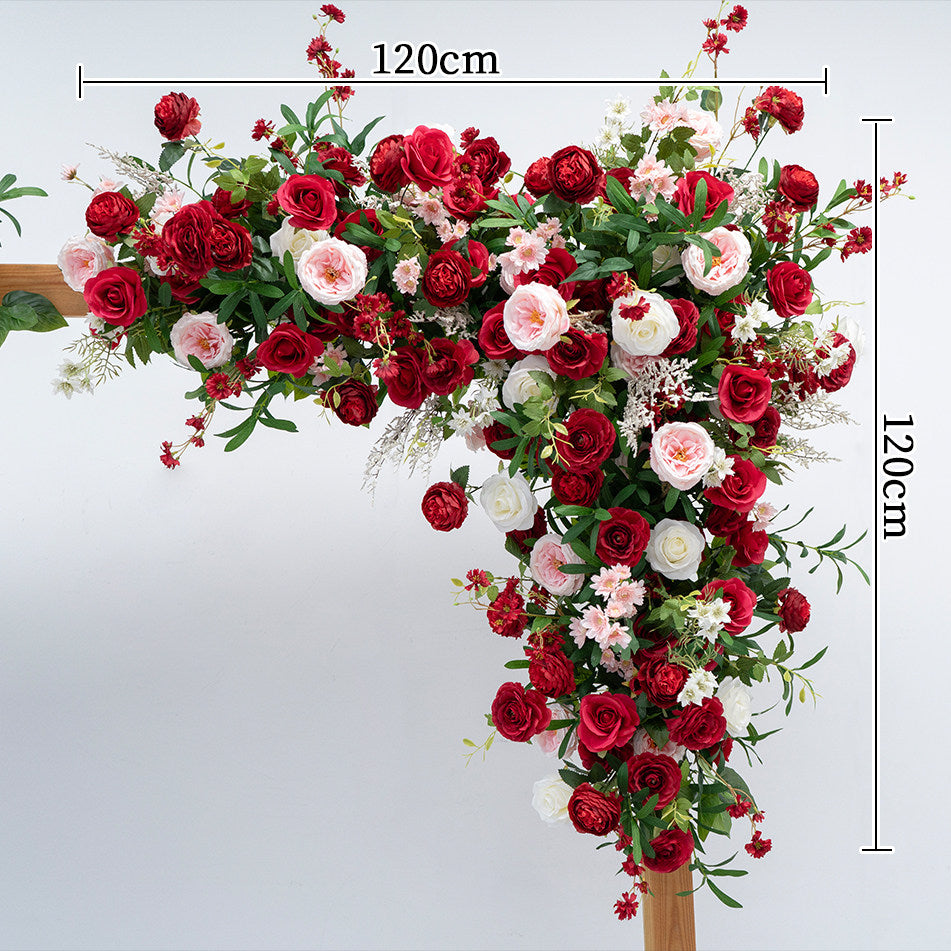 Valar Flower Red Rose Floral Wedding Arch – Luxury Faux Flower Arch for Ceremony & Event Backdrop FA-314