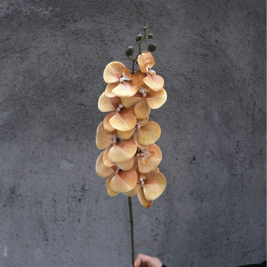 Burnt Orange Faux Orchid Stem | Modern Floral Accent for Home Decor FS-1014A