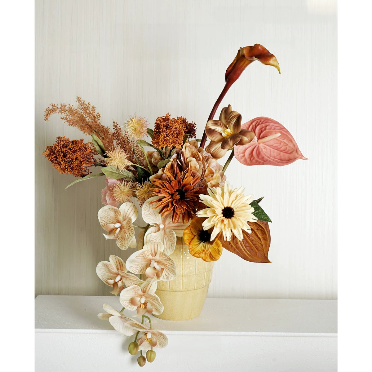 Arreglo de Ramo Floral con Tema Elegante de Otoño | Flores Artificiales de Lujo para Boda y Decoración Interior del Hogar VB-113 (Sin Jarrón)