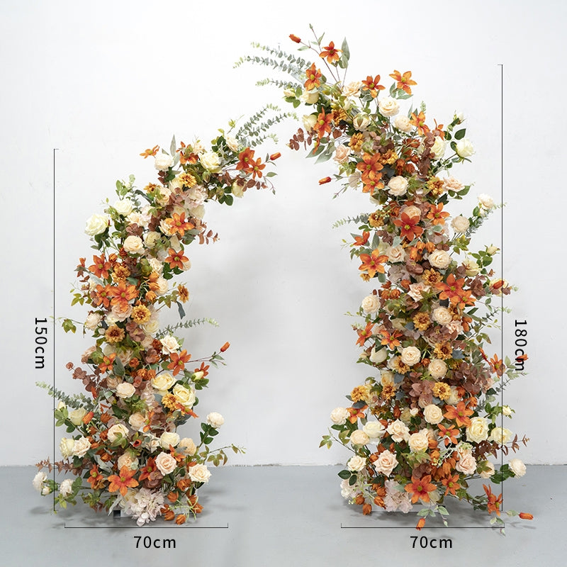 Valar Autumn Harvest Horn Arch, Artificial Floral Backdrop, Warm-Toned Wedding Ceremony Decor, Rustic Event Photography Prop VA-346