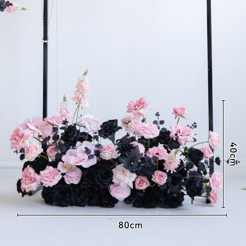 Black and Pink Artificial Flower Set – Modern Birthday Party Backdrop Decor with Faux Floral Arrangement FA-255