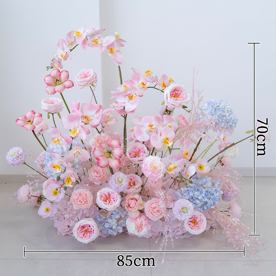 Pfirsich-weißes Kunstblumenarrangement – Romantisches Event-Tisch- und Schild-Styling-Set FA-263