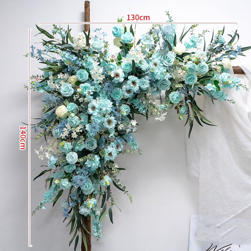 Conjunto de Arco de Boda Artificial en Azul Menta y Blanco – Fondo Floral Romántico para Bodas en la Playa o en Verano FA-262